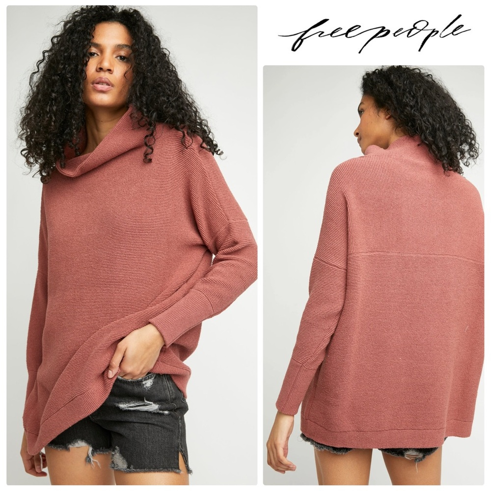 Free People Ottoman Cowl Neck Slouchy Sweater Tunic in Rose Pink
